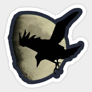 Half Moon With Flying Raven Crow Silhouette Sticker